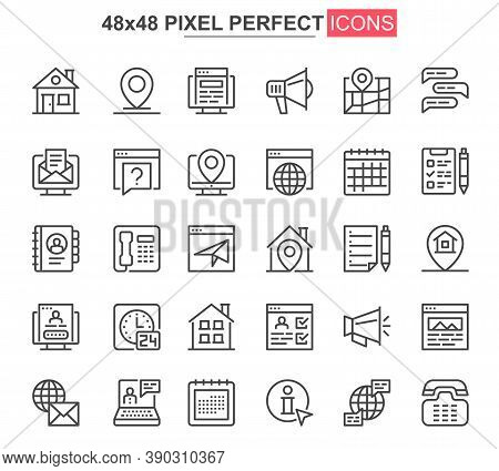 Contact Us Thin Line Icons Set. Online Communication, Email Messaging Unique Design Icons. Business 
