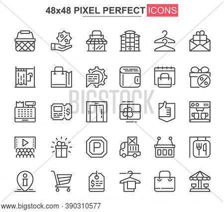 Shopping Mall Thin Line Icons Set. Customer Support, Order And Delivery Service Unique Design Icons.