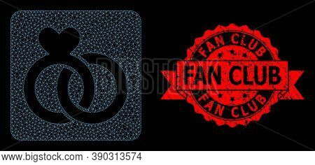 Mesh Net Wedding Rings On A Black Background, And Fan Club Textured Ribbon Seal. Red Stamp Seal Cont