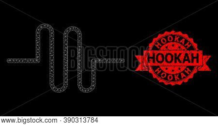 Mesh Polygonal Pipeline On A Black Background, And Hookah Unclean Ribbon Stamp. Red Stamp Contains H