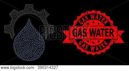 Mesh Polygonal Water Supply Service Gear On A Black Background, And Gas Water Dirty Ribbon Seal Prin