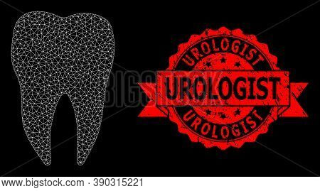 Mesh Network Dental Tooth On A Black Background, And Urologist Rubber Ribbon Seal Imitation. Red Sea