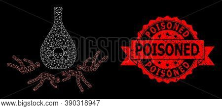 Mesh Net Dead Poisoned People On A Black Background, And Poisoned Corroded Ribbon Seal Print. Red Se