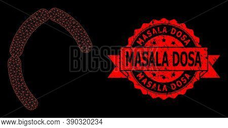 Mesh Polygonal Sausages On A Black Background, And Masala Dosa Textured Ribbon Seal Imitation. Red S