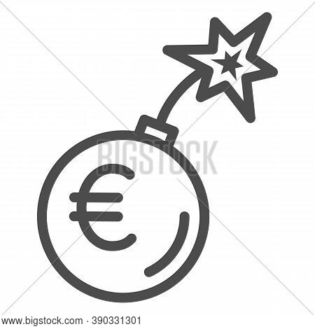 Round Bomb With Euro Currency Line Icon, Economic Sanctions Concept, Euro Grenade Explosion Sign On 