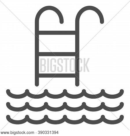 Ladder To The Open Sea Line Icon, Sea Cruise Concept, Swimming Pool Sign On White Background, Ladder