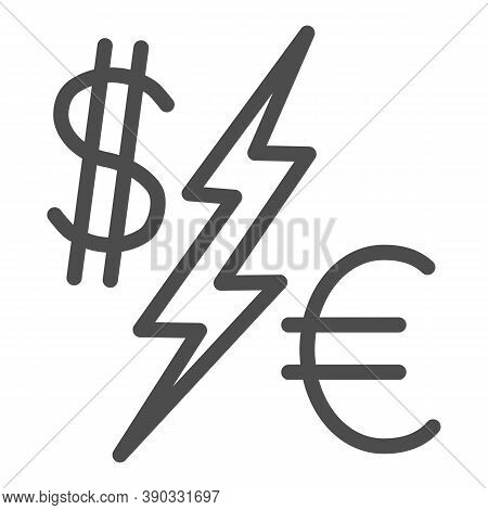 Dollar Vs Euro Line Icon, Economic Sanctions Concept, Currency Symbols With Lightning Sign On White 