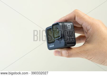 Michigan, Usa - Oct 11, 2020: New Gopro Hero 9 Black Action Camera On Tripod