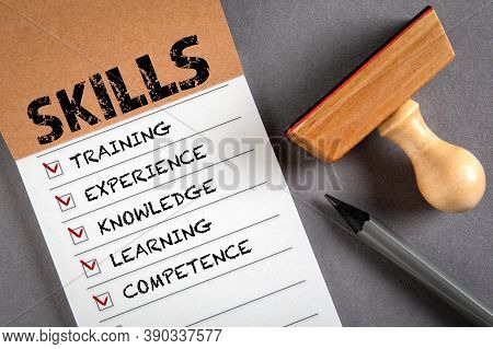 Skills. Training, Knowledge, Learning And Competence Concept. To Do List