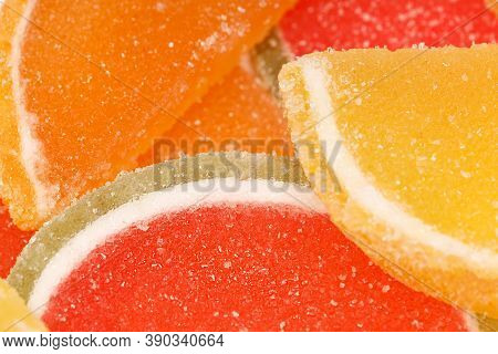 A Bunch Of Colored Marmalade With Sugar. Delicious Dessert