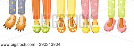 Legs In Slippers Illustration. Comfortable Stylish Shoes Cozy Home With Colorful Design Creative Sha