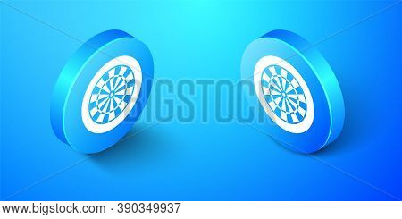 Isometric Classic Darts Board With Twenty Black And White Sectors Icon Isolated On Blue Background. 