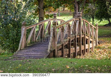 An Old Wooden Bridge At Lake Gebart (gébárti-tó) In Zalaegerszeg, Hungary