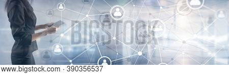 Background Conceptual Image With Social Connection Lines On Panoramic Fone.