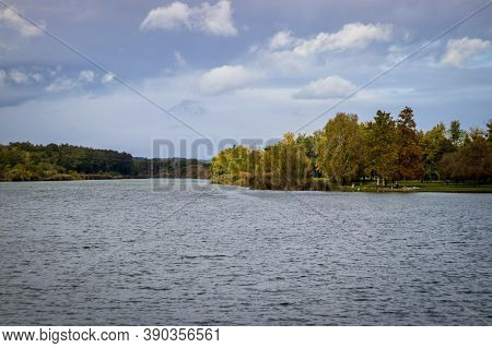 The Beach Of Lake Gebart (gébárti-tó) In Autumn In Zalaegerszeg, Hungary