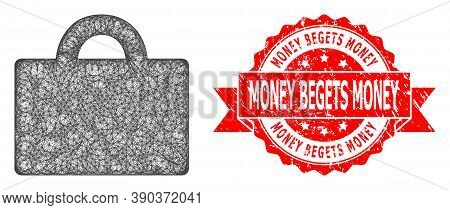 Network Baggage Icon, And Money Begets Money Rubber Ribbon Stamp Seal. Red Stamp Seal Includes Money