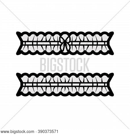 Leg Garter With Bow Lingerie Technical Fashion Illustration With Gathered Elastic. Flat Template Fro