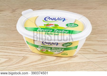 Primelin - France, November 27, 2019 : Pack Of Envia Salted Butter In Plastic Pack