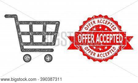 Network Shopping Cart Icon, And Offer Accepted Unclean Ribbon Stamp. Red Stamp Includes Offer Accept