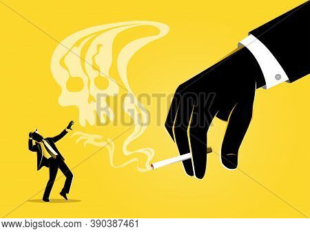 An Illustration Of Businessman Hand Holding A Burning Cigarette With Smoke Resembling A Skull