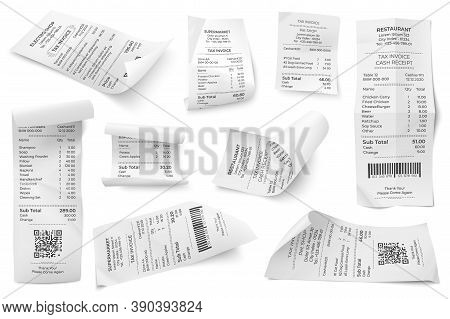 Retail Bills. Supermarket Bill, Isolated Restaurant Check Atm Financial Check. Realistic Market Pay 