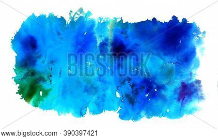 Abstract Bright Blue Watercolor Background With Green Spot