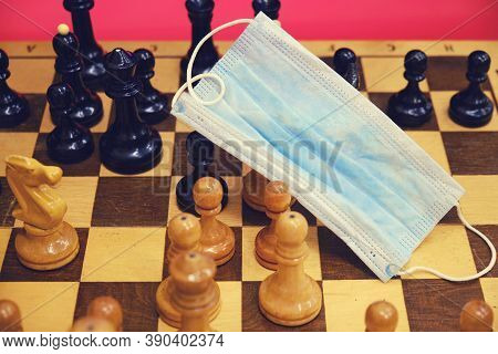 Medical Mask On A Chessboard With Pieces, Quarantine Closeu, Texturedp