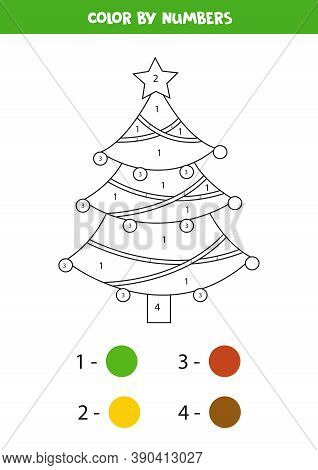 Color Cute Christmas Fir Tree By Numbers.