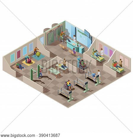 Isometric Rehabilitation Center For Patients With Disabilities. Physical Therapists Help Handicapped