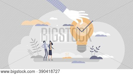 Generating Ideas With Innovative And Creative Thinking Tiny Person Concept. Brainstorming Process Fo