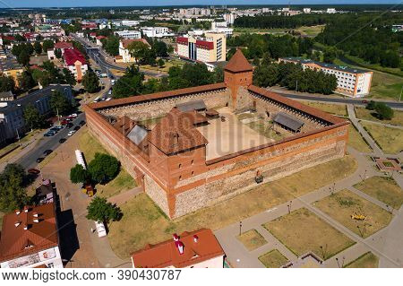 Birds-eye View Of The Medieval Lida Castle In Lida. Belarus. Castles Of Europe