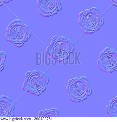 Normal Map Of Roses, Seamless Pattern Texture For Use In 3d Programs, 3d Render