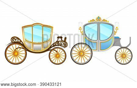 Carriage And Coach As Private Four-wheeled Vehicle Vector Set