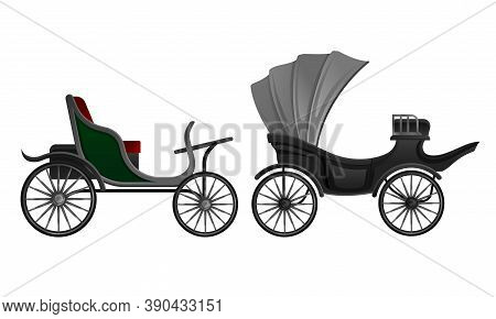Carriage And Coach As Private Four-wheeled Vehicle Vector Set