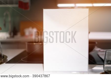 White Mockup Acrylic Frame Posters Pattern Template Forms Background On Table For Letter Sheet Ready