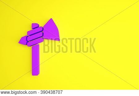 Purple Native American Tomahawk Axe Icon Isolated On Yellow Background. Minimalism Concept. 3d Illus