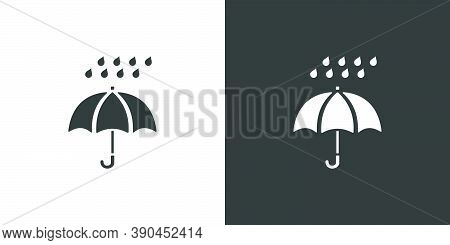 Umbrella And Very Heavy Rain. Isolated Icon On Black And White Background. Weather Glyph Vector Illu