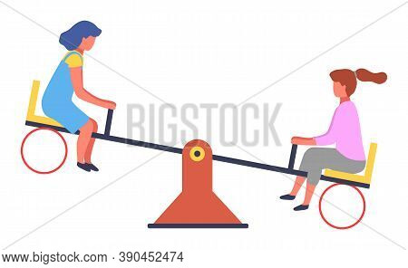 Childrens Playground With Slide Swings In Modern Kindergarten Isolated On White Background. Cartoon 