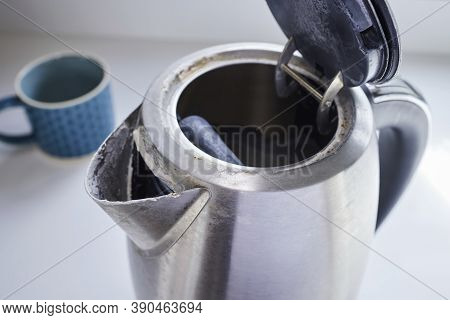 Close Up Of Electric Kettle With Limescale In Hard Water Area