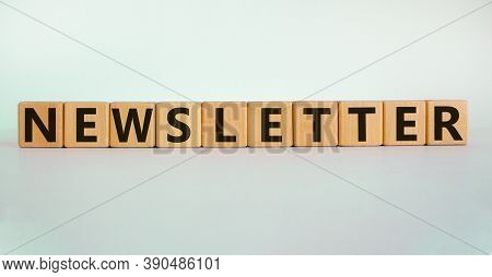 'newsletter' Written On Wood Blocks. Business Concept. Copy Space. Beautiful White Background.