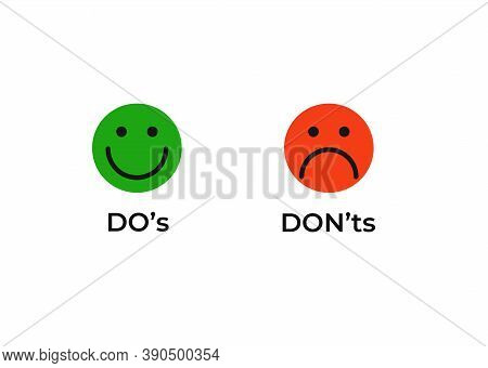 Do And Dont Smiley Icon. Joyful Green Correct And Good Event And Red Negative Impact Negatory Confir