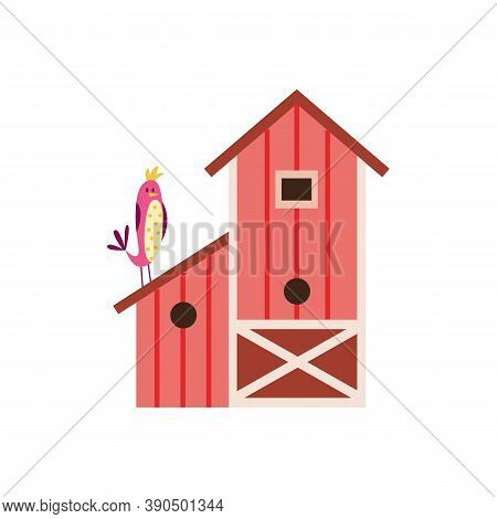 Cartoon Icon Of Birdhouse With Spring Bird Flat Vector Illustration Isolated.