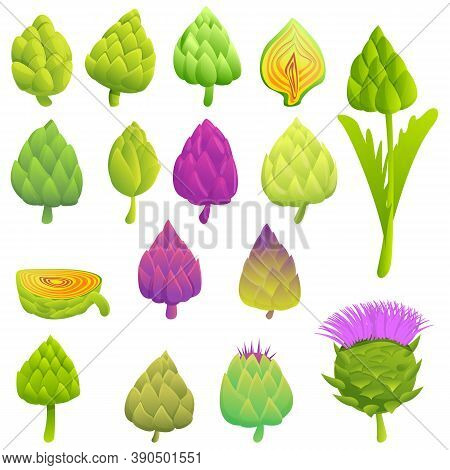 Artichoke Icons Set. Cartoon Set Of Artichoke Vector Icons For Web Design