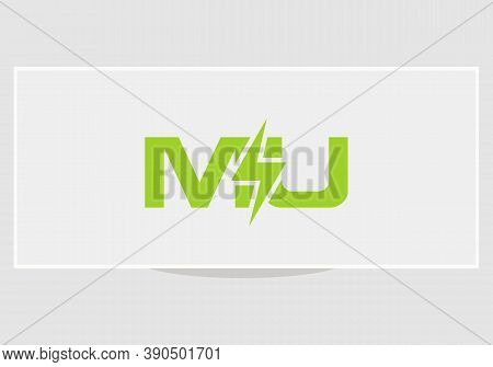 Monogram Mu Letter And Bolt Vector Icons. Electric Power With Mu Letter Logo Design Vector.