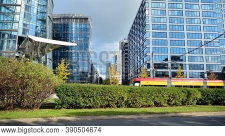 Warsaw, Poland. 19 October 2020. Roundabout Daszynski. New Skyscrapers In The Financial District Of 