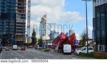 Warsaw, Poland. 19 October 2020. Roundabout Daszynski. New Skyscrapers In The Financial District Of 