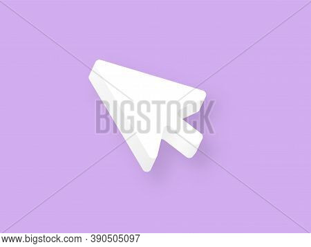 Mouse Cursor White Clay 3d. White Arrow Pointer On Purple Background Computer Technology Help In Fin
