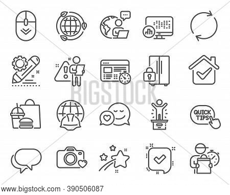Technology Icons Set. Included Icon As Web Timer, Talk Bubble, Report Statistics Signs. Global Engin