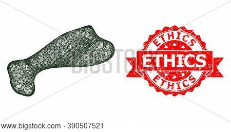 Wire Frame Spot Icon, And Ethics Dirty Ribbon Seal Imitation. Red Stamp Seal Includes Ethics Title I