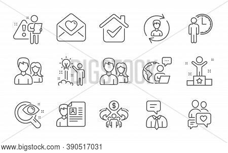 Love Letter, Dating Chat And Couple Line Icons Set. Human Resources, Vision Test And Job Interview S